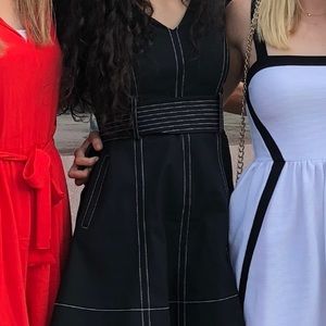 Black DVF buckle dress with white pipping